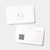 Pink and White Monogram QR Code Makeup Artist ID バッジ (正面＆裏面)