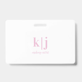 Pink and White Monogram QR Code Makeup Artist ID バッジ