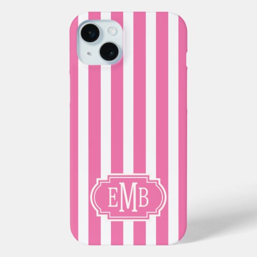 Pink and White Monogrammed Stripes Case-Mate iPhoneケース (裏面)