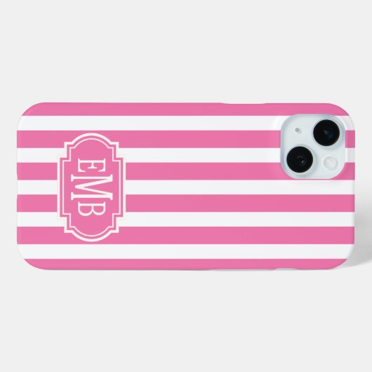 Pink and White Monogrammed Stripes Case-Mate iPhoneケース (裏面 (横))