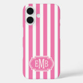 Pink and White Monogrammed Stripes Case-Mate iPhoneケース (裏面)