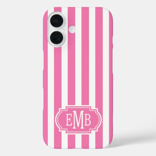 Pink and White Monogrammed Stripes Case-Mate iPhoneケース (裏面)