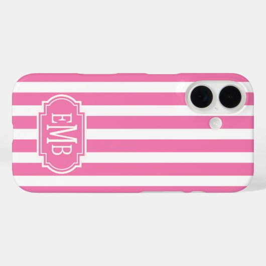 Pink and White Monogrammed Stripes Case-Mate iPhoneケース (裏面 (横))