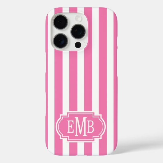 Pink and White Monogrammed Stripes Case-Mate iPhoneケース (裏面)