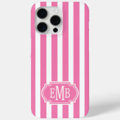 Pink and White Monogrammed Stripes Case-Mate iPhoneケース (裏面)