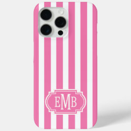 Pink and White Monogrammed Stripes iPhone 15 Pro Maxケース
