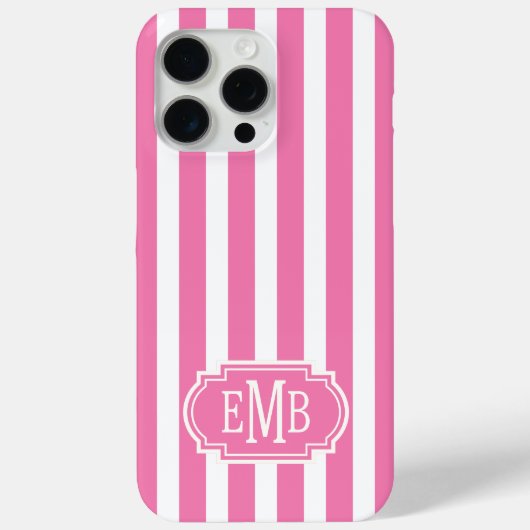 Pink and White Monogrammed Stripes Case-Mate iPhoneケース (裏面)