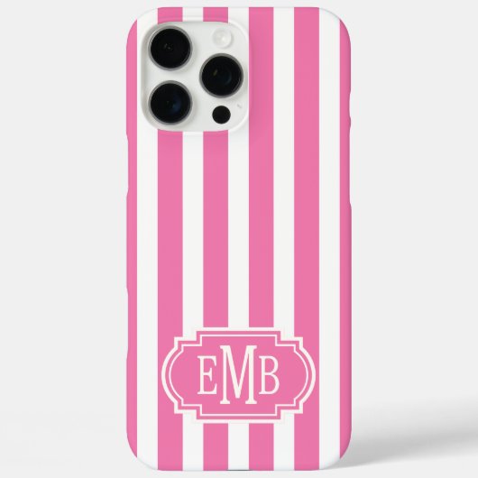 Pink and White Monogrammed Stripes Case-Mate iPhoneケース (裏面)