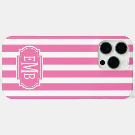 Pink and White Monogrammed Stripes Case-Mate iPhoneケース (裏面 (横))