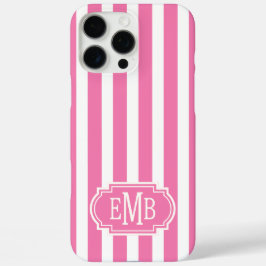 Pink and White Monogrammed Stripes iPhone 16 Pro Maxケース