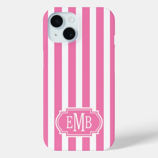 Pink and White Monogrammed Stripes Case-Mate iPhoneケース (裏面)