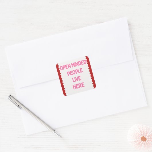 Pink and White Open Minded People  スクエアシール (封筒)