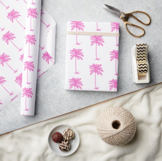 Pink and White Palm Palmetto Tree ラッピングペーパー (クラフト)