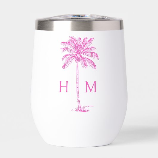 Pink and White Palm Palmetto Tree Monogram (正面)
