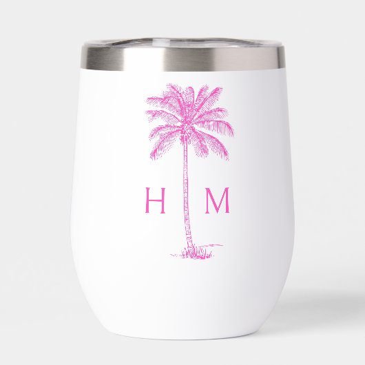 Pink and White Palm Palmetto Tree Monogram (背面)