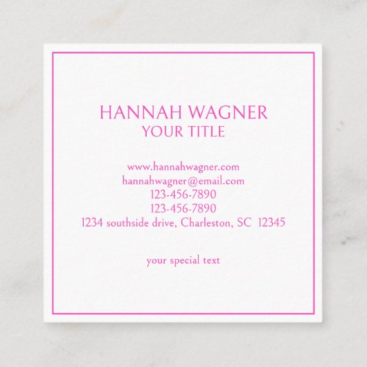 Pink and White Palm Palmetto Tree Monogram スクエア名刺 (裏面)