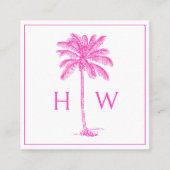 Pink and White Palm Palmetto Tree Monogram スクエア名刺 (正面)