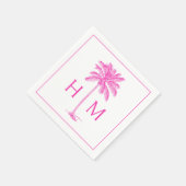 Pink and White Palm Palmetto Tree Monogram スタンダードカクテルナプキン (角)