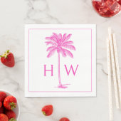 Pink and White Palm Palmetto Tree Monogram スタンダードランチョンナプキン (インサイチュ)