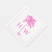 Pink and White Palm Palmetto Tree Monogram スタンダードランチョンナプキン (角)