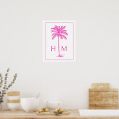 Pink and White Palm Palmetto Tree Monogram ポスター (キッチン)