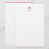 Pink and White Palm Palmetto Tree Monogram 便箋 (正面/裏面)