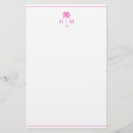 Pink and White Palm Palmetto Tree Monogram 便箋 (正面)
