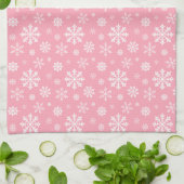 Pink And White Pattern Of Winter Snowflakes キッチンタオル (折り畳み)