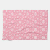 Pink And White Pattern Of Winter Snowflakes キッチンタオル (横)