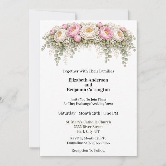 Pink and White Peony Wedding 招待状 (正面)