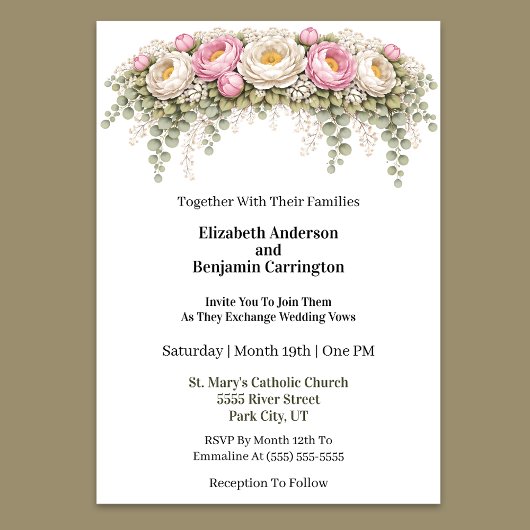 Pink and White Peony Wedding 招待状