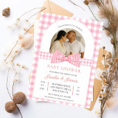 Pink and White photo Minimalist Baby shower 招待状