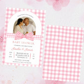 Pink and White photo Minimalist Baby shower 招待状
