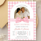 Pink and White photo Minimalist Baby shower 招待状