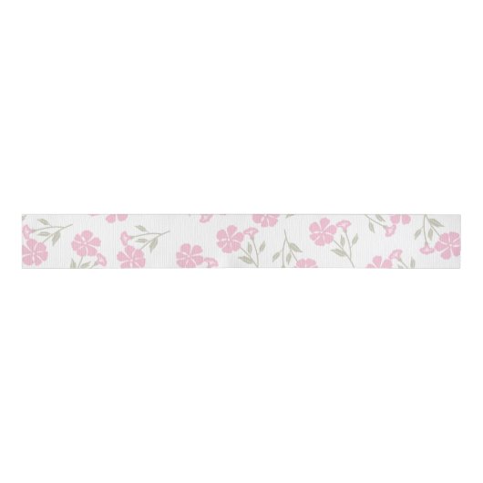 Pink and White Playful Floral Pattern グログランリボン (正面)