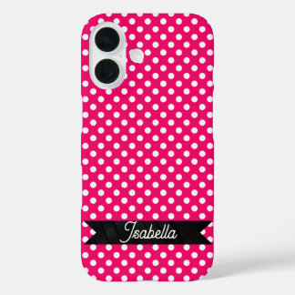 Pink and White Polka dots iPhone 16ケース