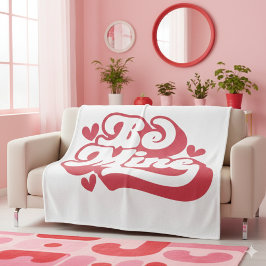 Pink and White Retro Vibes Be Mine  フリースブランケット
