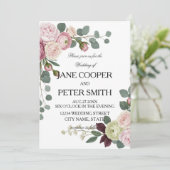 Pink and white roses Budget Wedding Invitation 招待状 (スタンド正面)