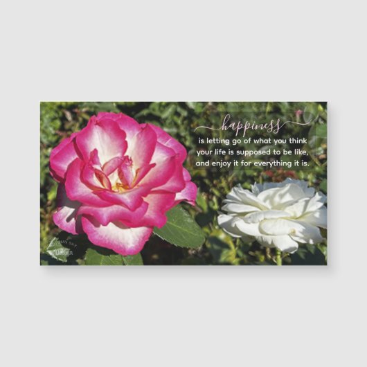 Pink and White Roses Photo Happiness Quote Magnet (正面)