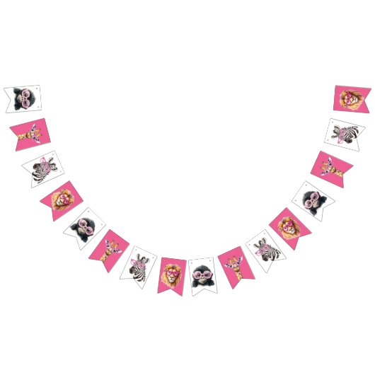 Pink and White Safari Animal Bunting Banner  バンティングフラッグ (全)