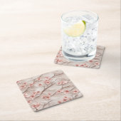 Pink and White Sakura Branches Custom Square Coast スクエアペーパーコースター (インサイチュ)
