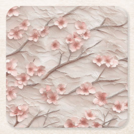 Pink and White Sakura Branches Custom Square Coast スクエアペーパーコースター