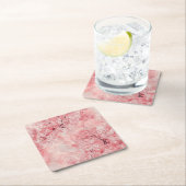 Pink and White Sakura Branches on Navy Blue Custom スクエアペーパーコースター (インサイチュ)