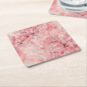 Pink and White Sakura Branches on Navy Blue Custom スクエアペーパーコースター (アングル)