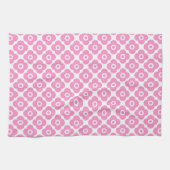 Pink and white simple floral pattern キッチンタオル (横)