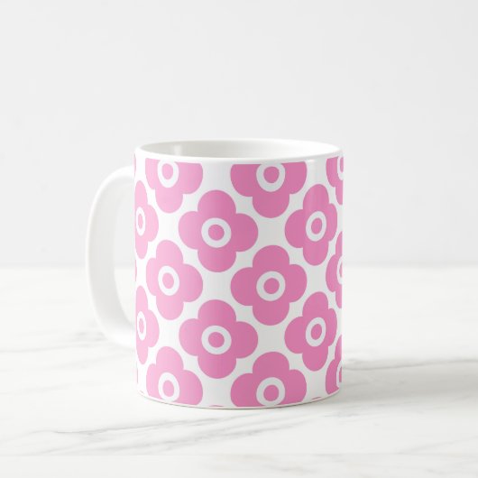 Pink and white simple floral pattern コーヒーマグカップ (正面左)