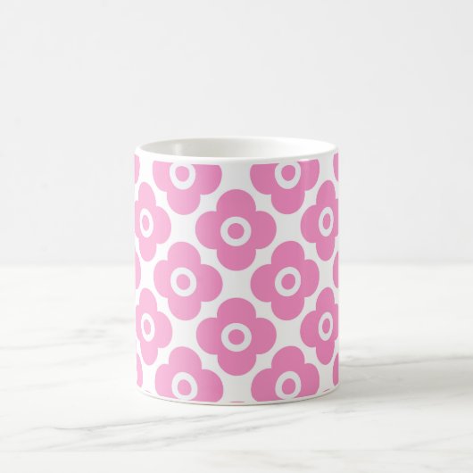 Pink and white simple floral pattern コーヒーマグカップ (中央)