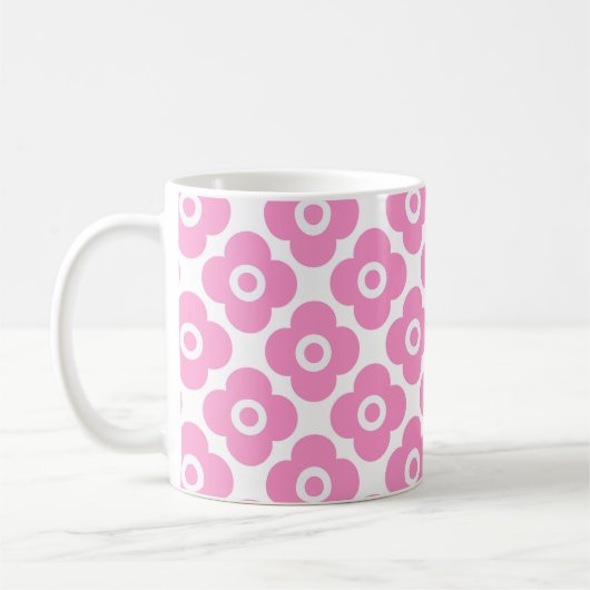 Pink and white simple floral pattern コーヒーマグカップ (左)
