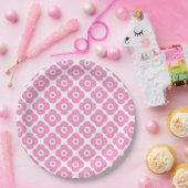 Pink and white simple floral pattern ペーパープレート (パーティー)