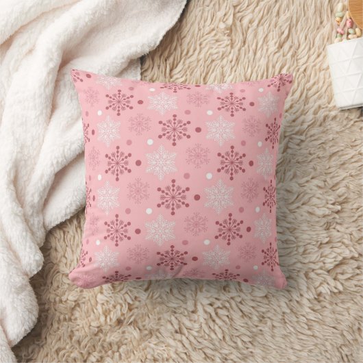 Pink and White Snowflakes クッション (ブランケット)